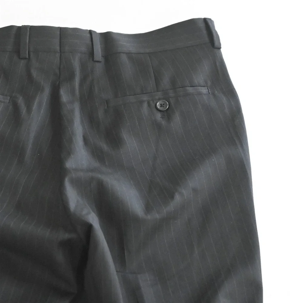 Pronto Uomo Platinum 40S 33x29 Black Striped 100% Wool Mens Jacket Pants‎ Suit